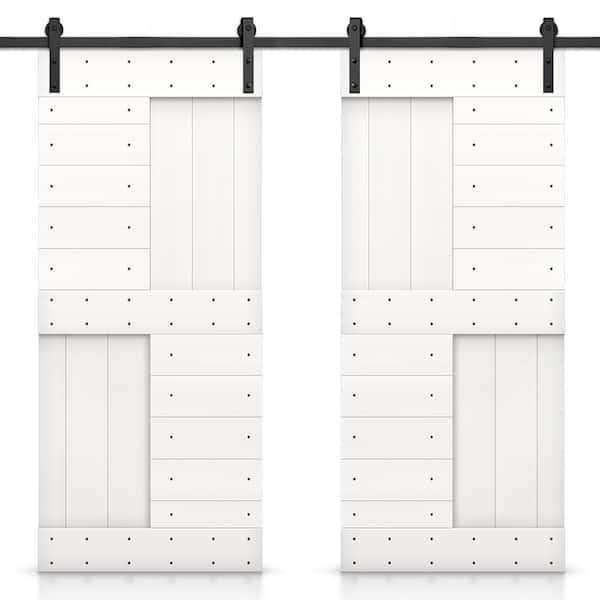 CALHOME 72 in. x 84 in. Pure White Stained DIY Knotty Pine Wood Interior Double Sliding Barn Door with Hardware Kit