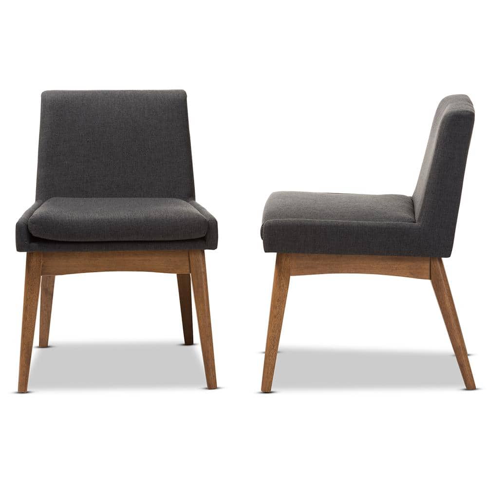 Walnut Brown Leather Upholstered Parsons Side Chair