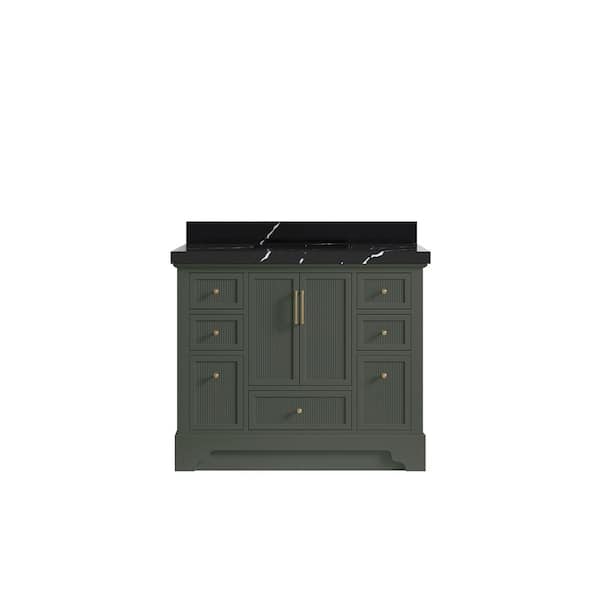 Willow Collections Alys 42 in. W x 22 in. D x 36 in. H Single Sink Bath Vanity in Pewter Green with 2 in. Calacatta Black Quartz Top