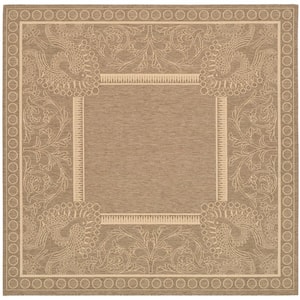 Courtyard Brown/Natural 7 ft. x 7 ft. Square Border Indoor/Outdoor Patio  Area Rug