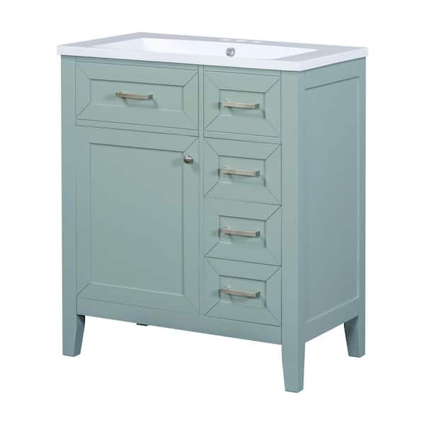 30 in. W x 18 in. D x 35.8 in. H Single Sink Freestanding Bath Vanity in Green with White Ceramic Top