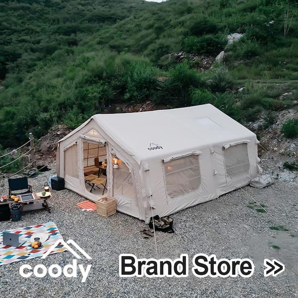 11 ft. x 15 ft. Inflatable Tent Glamping Tents for 6 Person EasySetup 4 Season Waterproof Outdoor Tent Beige