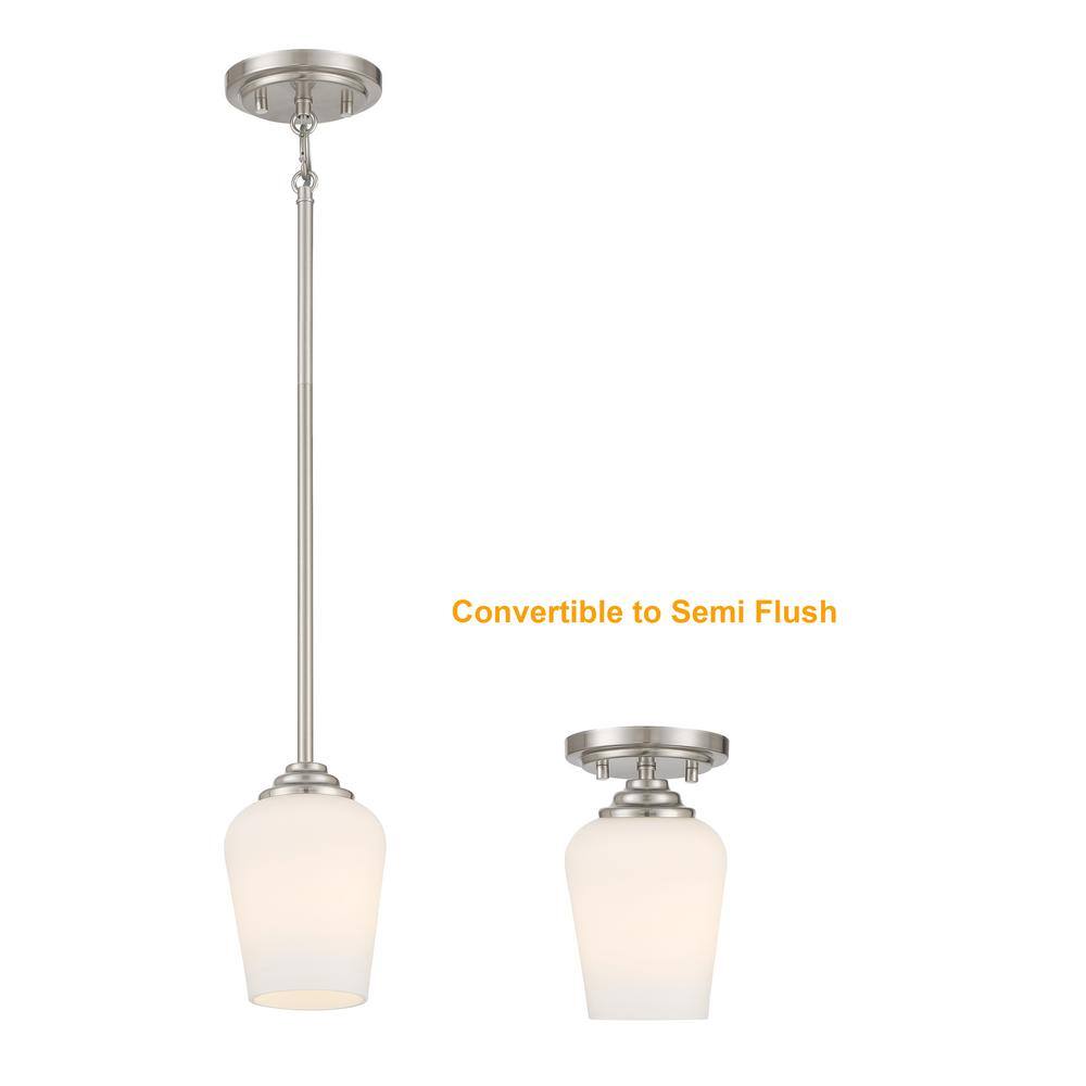 Brushed Nickel 1-Light Pendant with Etched Opal Glass Shade