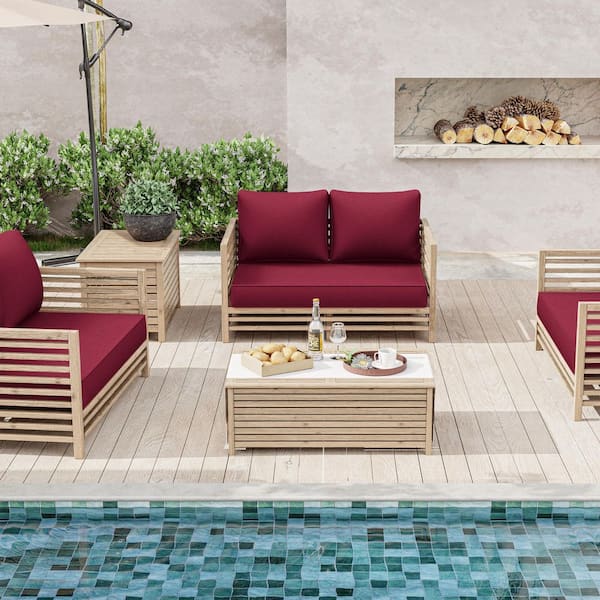 46 in. x 26 in. Outdoor Patio Replacement Loveseat Cushion Set with Backrest Burgundy
