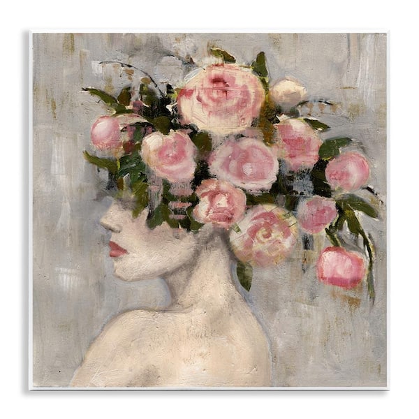 Stupell Industries Peonies Headdress Woman by Charity Henderson Unframed Nature Graphic Art Print 12 in. x 12 in.
