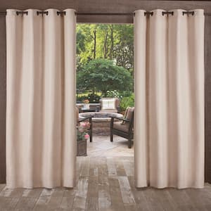 Delano Taupe Solid Polyester 54 in. W x 84 in. L Grommet Top Indoor/Outdoor Curtain Panel (Set of 2)