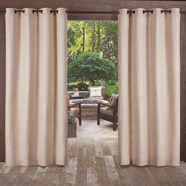 EXCLUSIVE HOME Delano Taupe Solid Light Filtering Grommet Top Indoor/Outdoor Curtain, 54 in. W x 84 in. L (Set of 2)