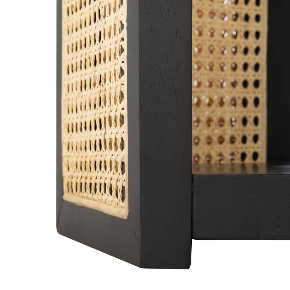 Black Wood Console Table with Woven Rattan Sides