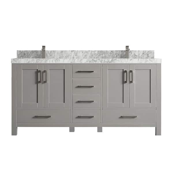 Willow Collections Malibu 72 in. W x 22 in. D x 36 in. H Double Sink Bath Vanity in Grey with 2 in. Carrara Marble Vanity Top