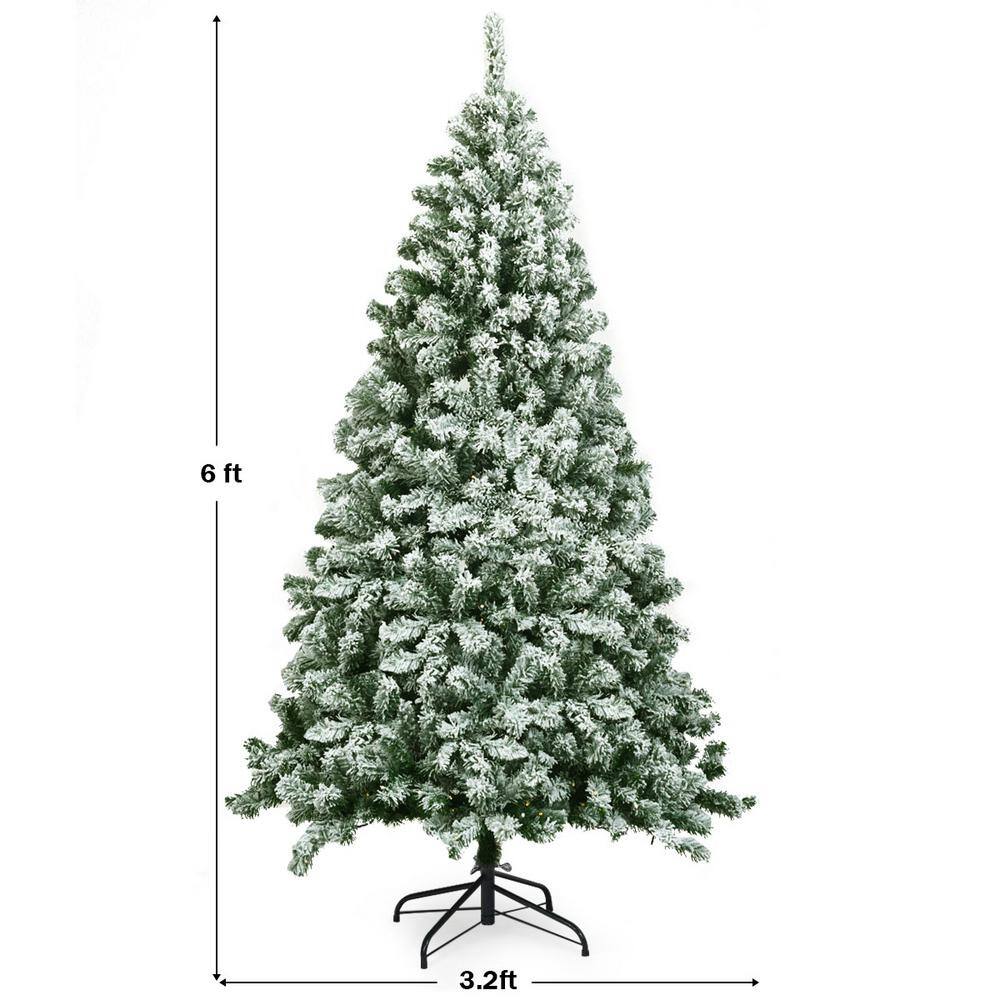 6FT Snow Flocked Pine Artificial Christmas Tree with Metal Stand