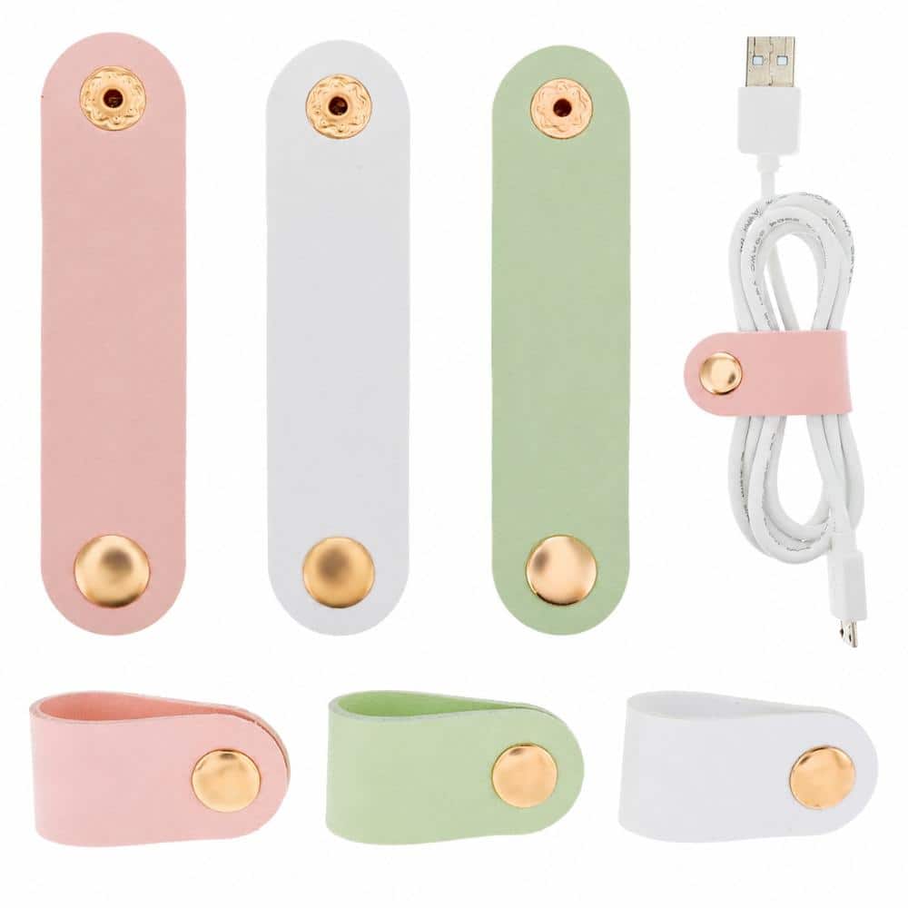 6-Piece PU Leather Cord Organizer Set Reusable Cable Straps Clips for Earphones, USB Charging Cords and Small Wire