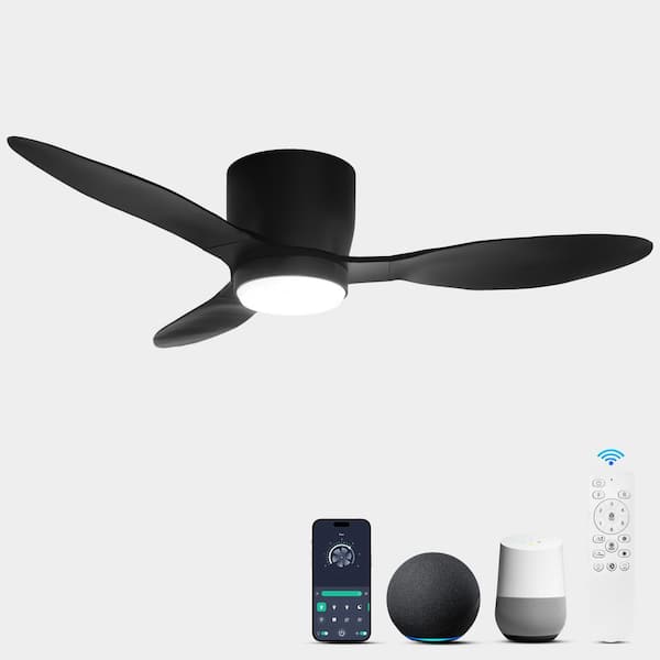 42 in. Smart Indoor Black Ceiling Fan with 3-Colors LED Light and Dimmer and DC Reversible and APP/Speech Control/Remote