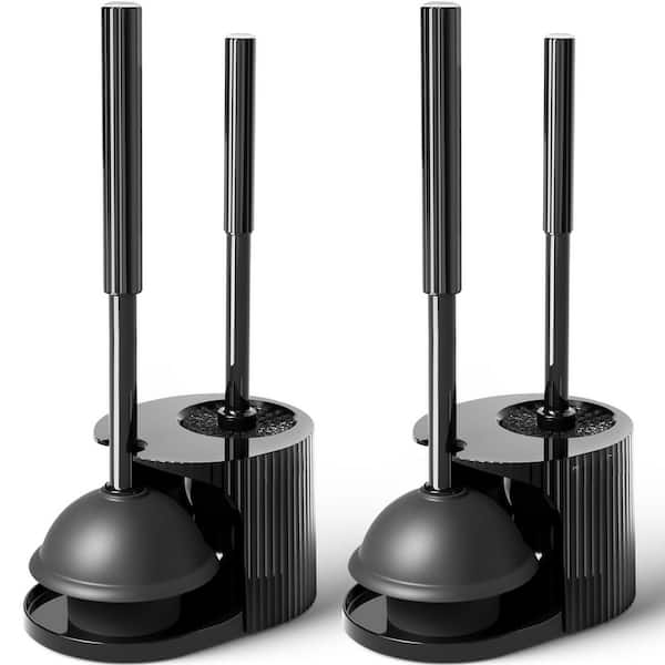 2-Pack Bath Accessory Set with Extended Handle Plunger, 2 in 1 Toilet Plunger and Brush Set in Black