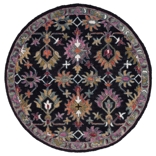 Aspen 5 ft. x 5 ft. Black/Pink Oriental Round Rug