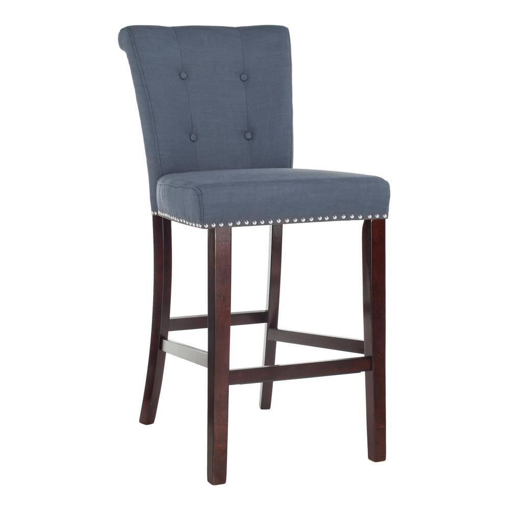 Elegant Transitional Navy Blue Bar Stool with Metal Accents, Set of 2