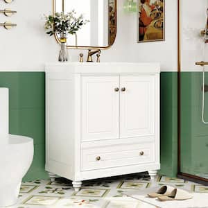 30 in. W x 18 in. D x 34.88 in. H Freestanding Bath Vanity in White with White Cultured Ceramic Top