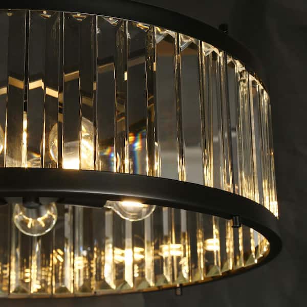 LNC Elvira 6-Light Black Drum Chandelier with Crystal