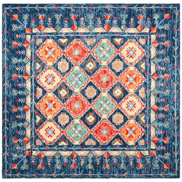 SAFAVIEH Aspen Navy/Orange 9 ft. x 9 ft. Square Geometric Area Rug ...