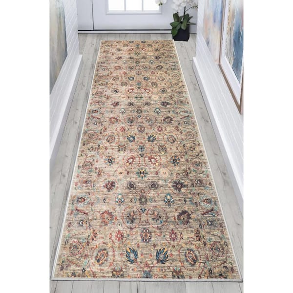 Custom Image Series Oriental Flower Vase Beige-Multicolor 26 in. W x 300 in. L Stair Runner 54.24 sq. ft.