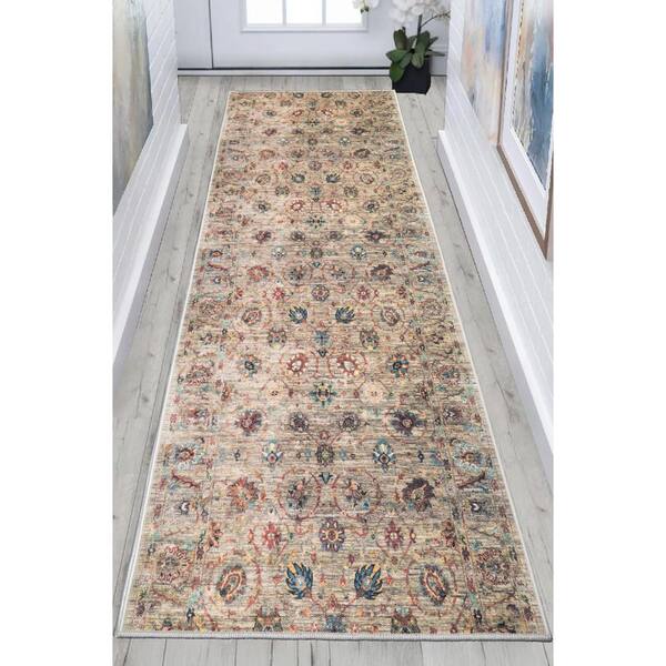 Custom Image Series Oriental Flower Vase Beige-Multicolor 26 in. W x 312 in. L Stair Runner 56.41 sq. ft.