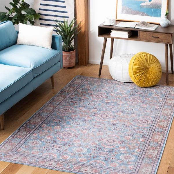 Serapi Rust/Blue 7 ft. x 7 ft. Machine Washable Geometric Abstract Square Area Rug