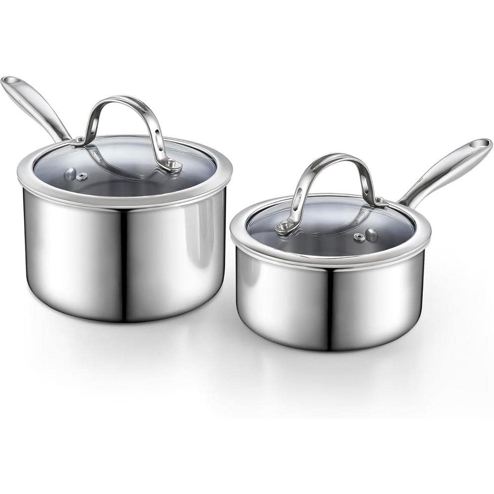 Cooks Standard Stainless Steel Saucepan Set 1.5 And 3 Quart, Multi-ply Clad Sauce Pot With Glass Lid, Silver