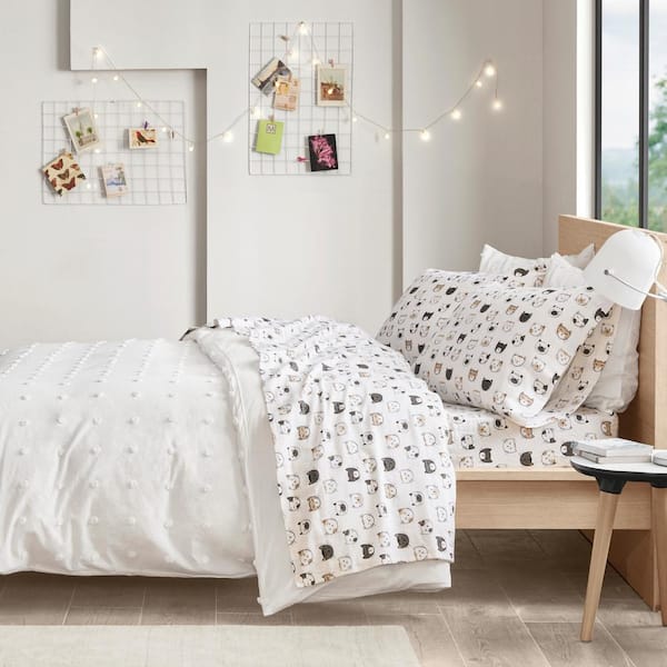 Intelligent Design Cozy Soft 3-Piece Grey/Pink Dots Cotton Twin Flannel Printed Sheet Set