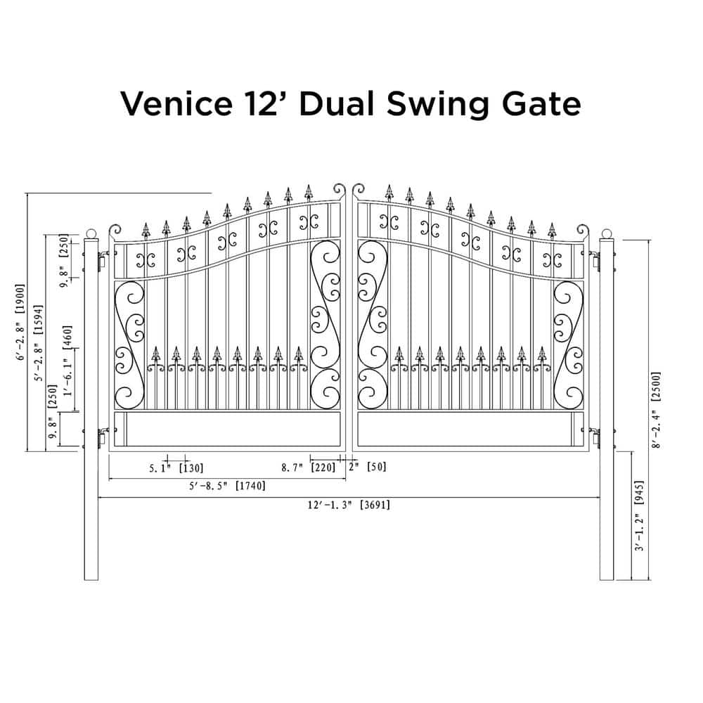 Venice Style Black Steel Dual Swing Driveway Gate with Automatic Opener