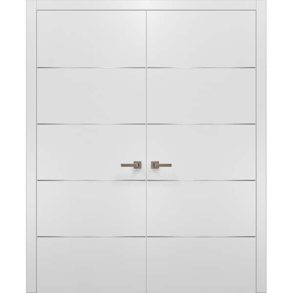 0020 48 in.  x 80 in. Flush No Bore Solid Core White Finished Pine Wood Interior Door Slab with French Hardware Included