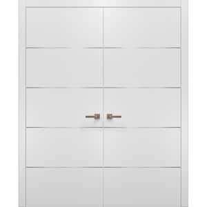 0020 60 in. x 80 in. Flush No Bore White Finished Pine Wood Interior Door Slab with French Hardware Included