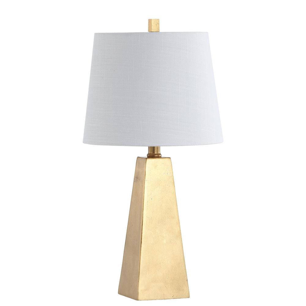Gold Resin Pyramid Table Lamp with White Cotton Shade