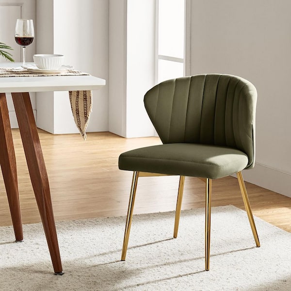 Luna Moss Velvet 20 in. Tufted Wingback Side Chair with Metal Legs