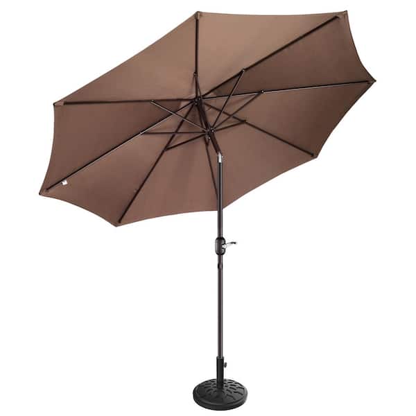 Pure Garden 9 ft. Outdoor Market Patio Umbrella with Base in Brown
