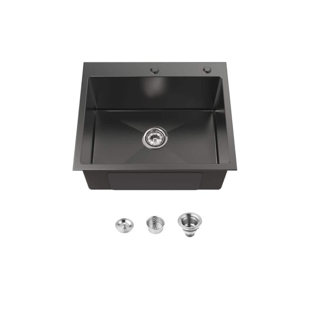 23 in. Drop-In Single Bowl 20 Gauge Black Stainless Steel Kitchen Sink with Drain and Hook price history on PriceWatchPro