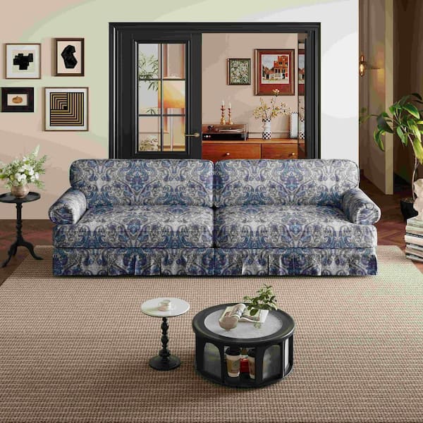 Polibi 93.7 in. Square Arm Chenille Rectangle Sofa in Black Floral