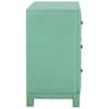 Solid green nightstand chest with three drawers.