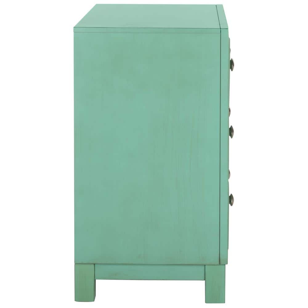 Transitional Turquoise Solid Rubberwood 3-Drawer Chest