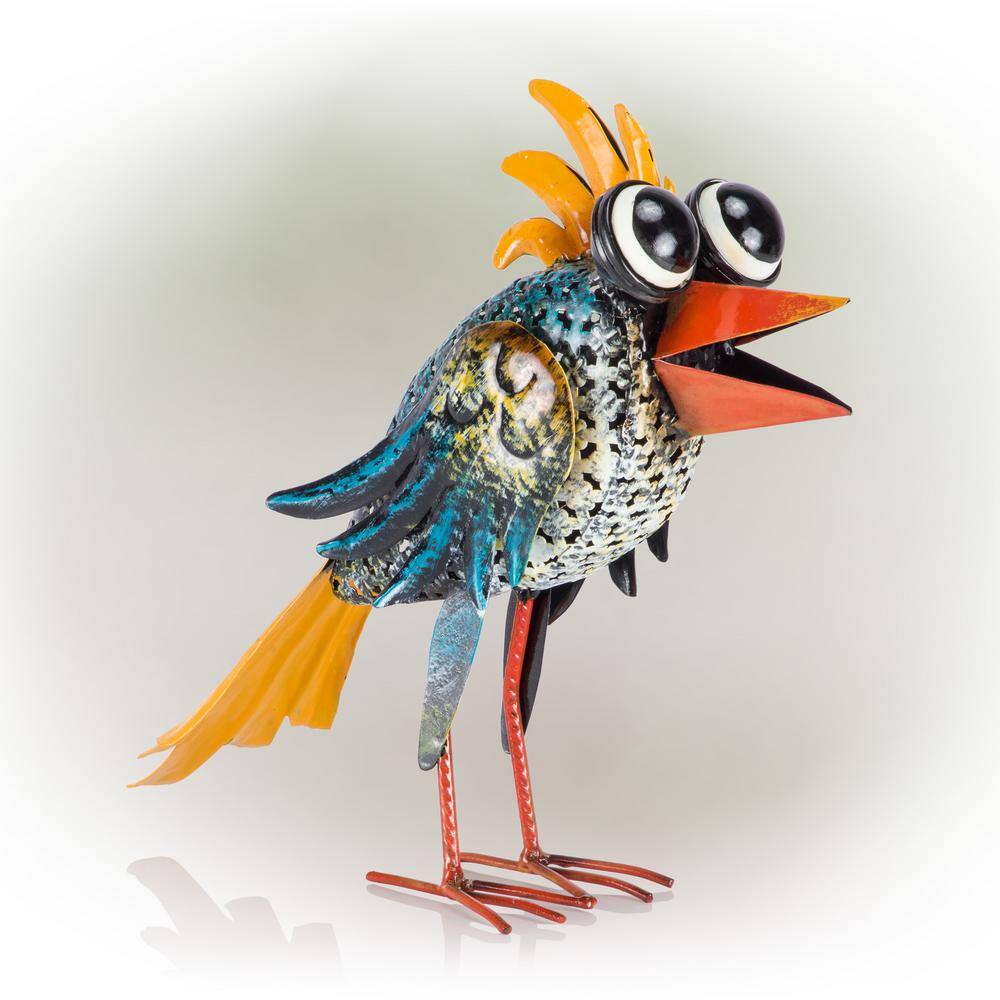 Quirky Multi-Colored Metal Wide-Eyed Bird Lawn Ornament