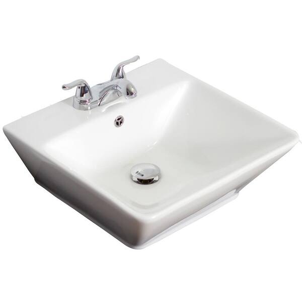American Imaginations Wall Mount Rectangle Vessel Sink in White for 4 in. O.C. Faucet