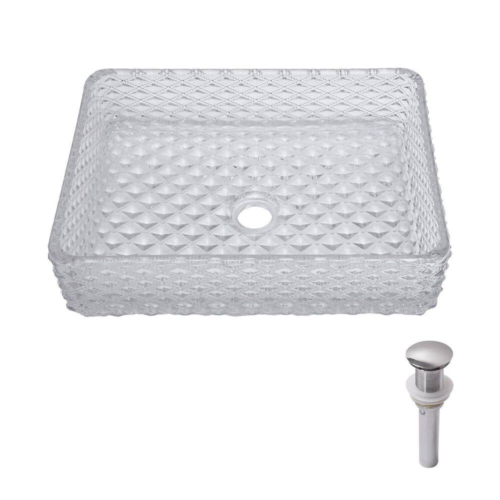17.5 in. White Rectangle Tempered Glass Vessel Bathroom Sink with Pop-up Drain price history on PriceWatchPro