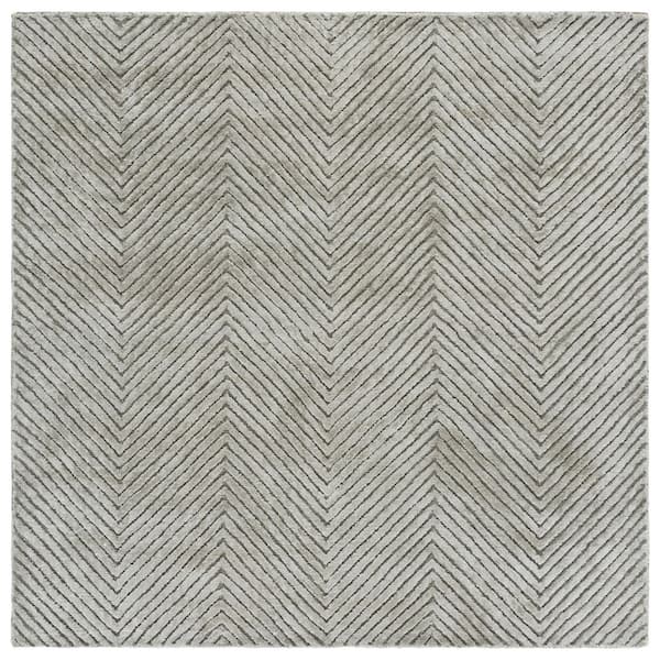 Glamour 6 ft. x 6 ft. Square Silver Solid Color Chevron Area Rug