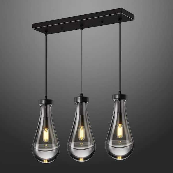 Raindrop Pendant Lights Kitchen Island Teardrop Black Hanging Light Fixtures Clear Solid Glass Pendant Light