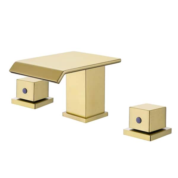 AIMADI 8 in. Widespread Double Handle Bathroom Faucet Brass 3 Hole Waterfall Bathroom Sink Taps in Brushed Gold