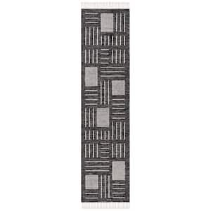Kilim Black/Ivory 2 ft. x 9 ft. Striped Geometric Solid Color Runner Rug