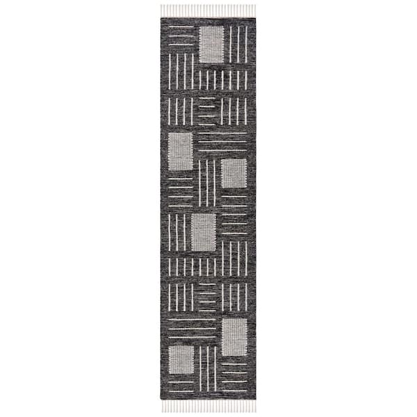 SAFAVIEH Kilim Black/Ivory 2 ft. x 9 ft. Striped Geometric Solid Color Runner Rug