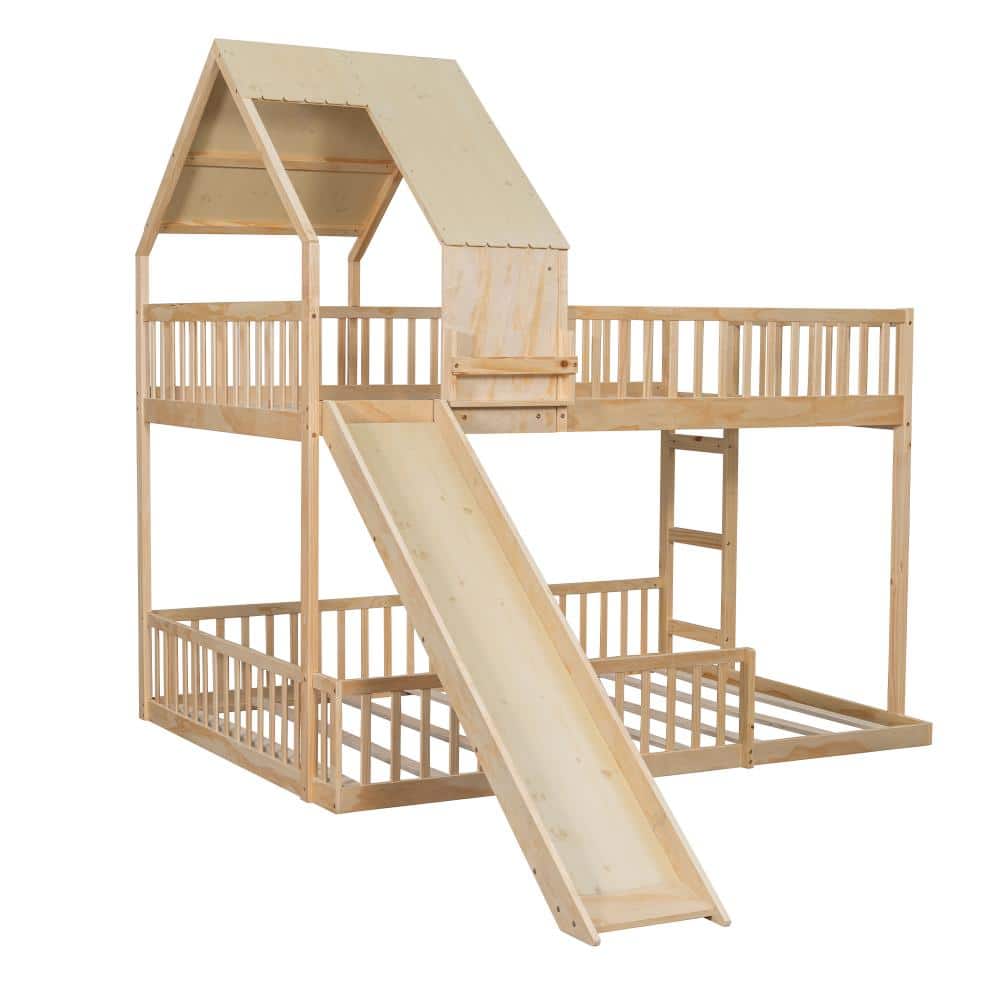 Natural Full XL over Queen MDF Bunk Bed with Slide and Built in Ladder price history on PriceWatchPro