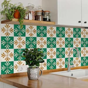 Green, Beige and Gold R455 12 in. x 12 in. Vinyl Peel and Stick Tiles 24-Pack