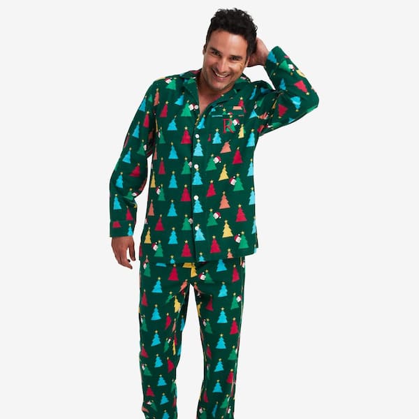 The Company Store Company Cotton Family Flannel Men's Button Down Extra Large Green Multi Pajama Set