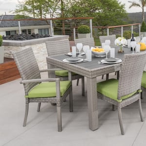 Cannes 9-Piece Wicker Outdoor Dining Set with Sunbrella Ginkgo Green Cushions