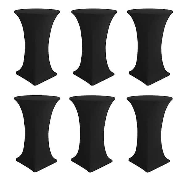 32 in. W x 43 in. L Black Stretch Solid Polyester Round High Top Table Cloths Cocktail Table Covers (Set of 6)